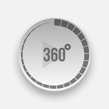 Realistic 360 Degrees Icon with Arrow and Shadow