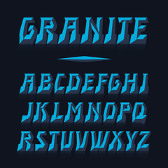 Granite vector font. Strong alphabet lettering. Latin letters.