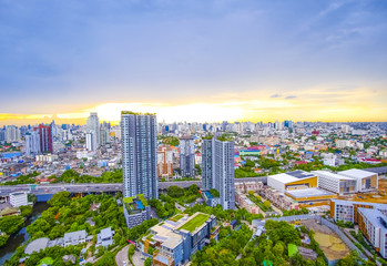 city of bangkok and blue sky with clouds in the evening