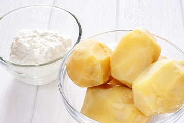 Baked Peeled Potatoes and Ingredients