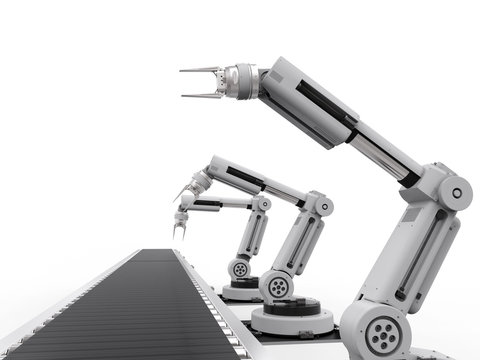 robot arms with conveyor line