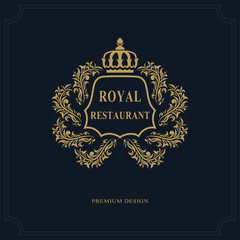 Floral Monogram luxury design, graceful template. Calligraphic elegant beautiful logo. Emblem sign for Royalty, Restaurant, Boutique, Hotel, Heraldic, Jewelry. Vector illustration