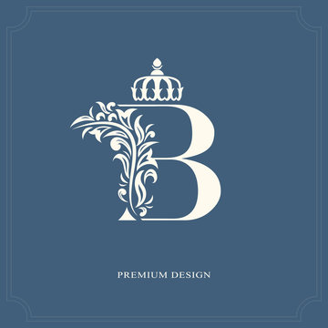 Elegant letter B with a crown. Graceful royal style. Calligraphic beautiful logo. Vintage drawn emblem for book design, brand name, business card, Restaurant, Boutique, Hotel. Vector illustration