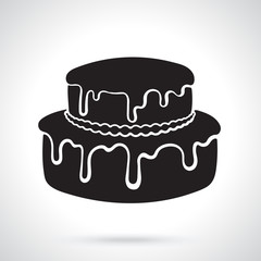 Vector illustration. Silhouette of double-tiered cream cake with glaze. Decoration for menus, signboards, showcases, greeting cards, wallpapers