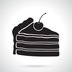 Vector illustration. Silhouette of a piece of cake with cream and cherry. Decoration for menus, signboards, showcases, greeting cards, wallpapers