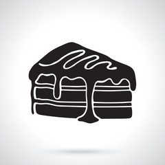 Vector illustration. Silhouette of a piece of cake with cream and syrup. Decoration for menus, signboards, showcases, greeting cards, wallpapers