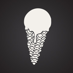 Vector illustration. Silhouette of ball of ice cream in the waffle cone. Decoration for menus, signboards, showcases, greeting cards, posters, wallpapers