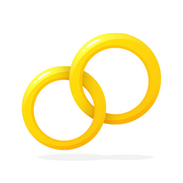 Vector illustration in flat style. Two gold wedding ring. Decoration for greeting cards, prints for clothes, infographics