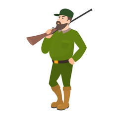 Vector cartoon hunter green uniform hunting rifle