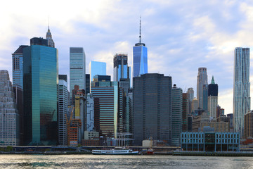 The East River with skyline behind in Lower Manhattan