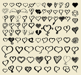 Doodle sketch hearts collection. - obrazy, fototapety, plakaty