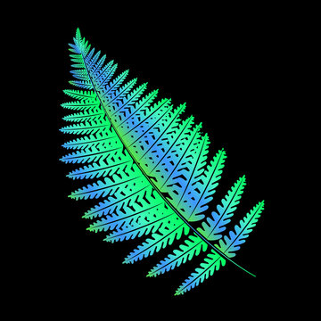 
Tropical leaf - fern. Bright gradient neon sketch of tattoo