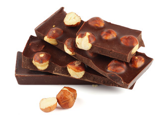chocolate candies sweets with hazelnut isolated on white background