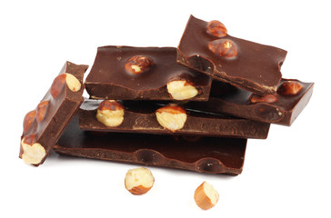 chocolate candies sweets with hazelnut isolated on white background