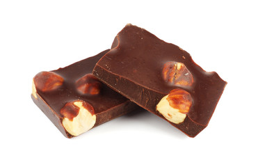 chocolate candies sweets with hazelnut isolated on white background