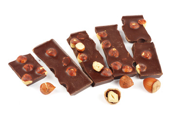 chocolate candies sweets with hazelnut isolated on white background