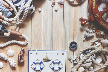 Striped espadrilles, bag, compass and marine decorations
