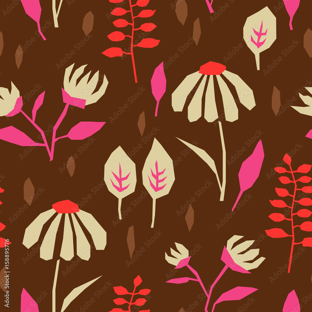 Poster seamless pattern with flowers and leaves