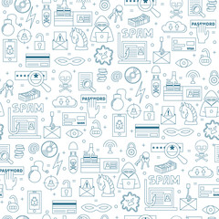 Fototapeta na wymiar Hacking and cyber crimes icons vector seamless pattern