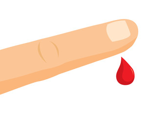 Drop of blood falling from hurt finger or injury