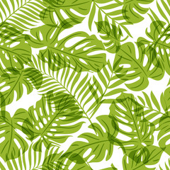 Vector seamless pattern with green palm tree leaves. Summer tropical background. Trendy design for fabric and textile print.