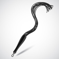 Black leather whip for sadomasochism, bondage and domination. Vector illustration