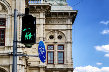 Gay themed green traffic light in Vienna