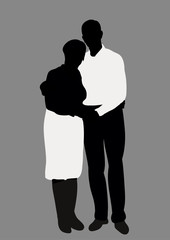 Vector, isolated on gray background silhouette of an elderly man and woman