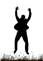 Vector, isolated silhouette man jumping