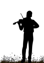 Vector, isolated silhouette of a guy playing the violin
