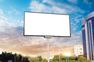 Billboard canvas mock up in city background beautiful sunshine