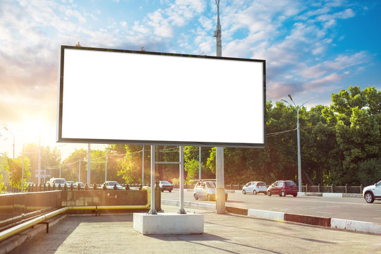 Billboard canvas mock up in city background beautiful sunshine