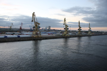 early Morning at the Rostock port in Germany.