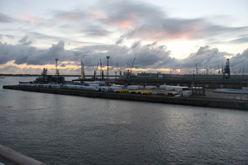 early Morning at the Rostock port in Germany.