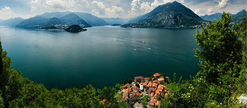 Aerial view on Lake Como and Varenna from Castello di Vezio, Lombardy, Italy