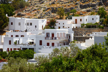 Obraz premium Beautiful architecture of Lindos town, Greece.