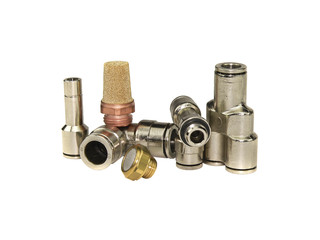 Pneumatic fitting on isolated white background