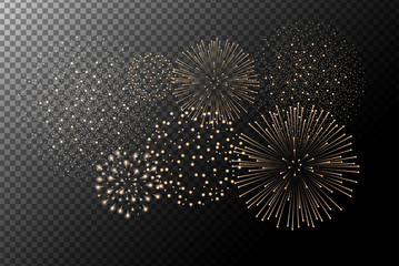 Fireworks isolated on transparent background. Independence day concept. Festive and holidays background. Vector illustration