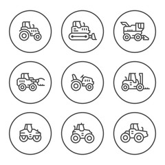 Set round line icons of tractors