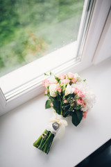 beautiful modern wedding bouquet on white background
