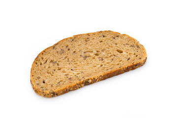 Rye bread slice isolated on white background.