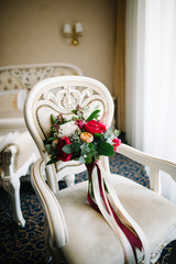 Wedding Bouquet on white armchair