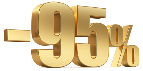 3d render illustration. Golden ninety five percent on a white background.