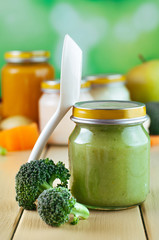 Jar with broccoli puree for baby