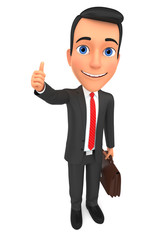 Successful businessman showing thumbs up on white background. 3d render illustration.