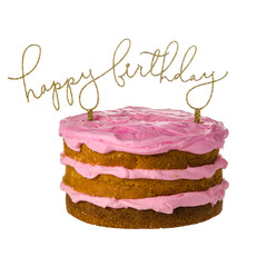 Birthday cake with topper isolated on white background