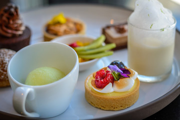 Afternoon tea and pastry dessert sweets set