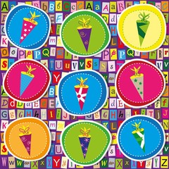 Bunte Schultüten auf Alphabet