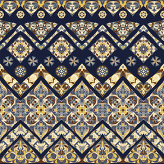 Seamless ethnic patterns for border. Repeated oriental motif for fabric or paper design.