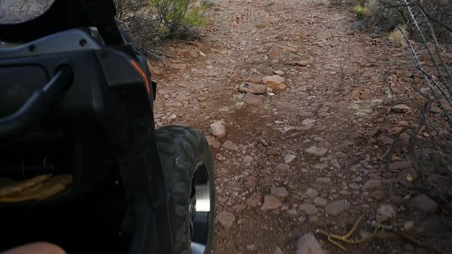 Close up detail of an ATV while trail riding in the desert